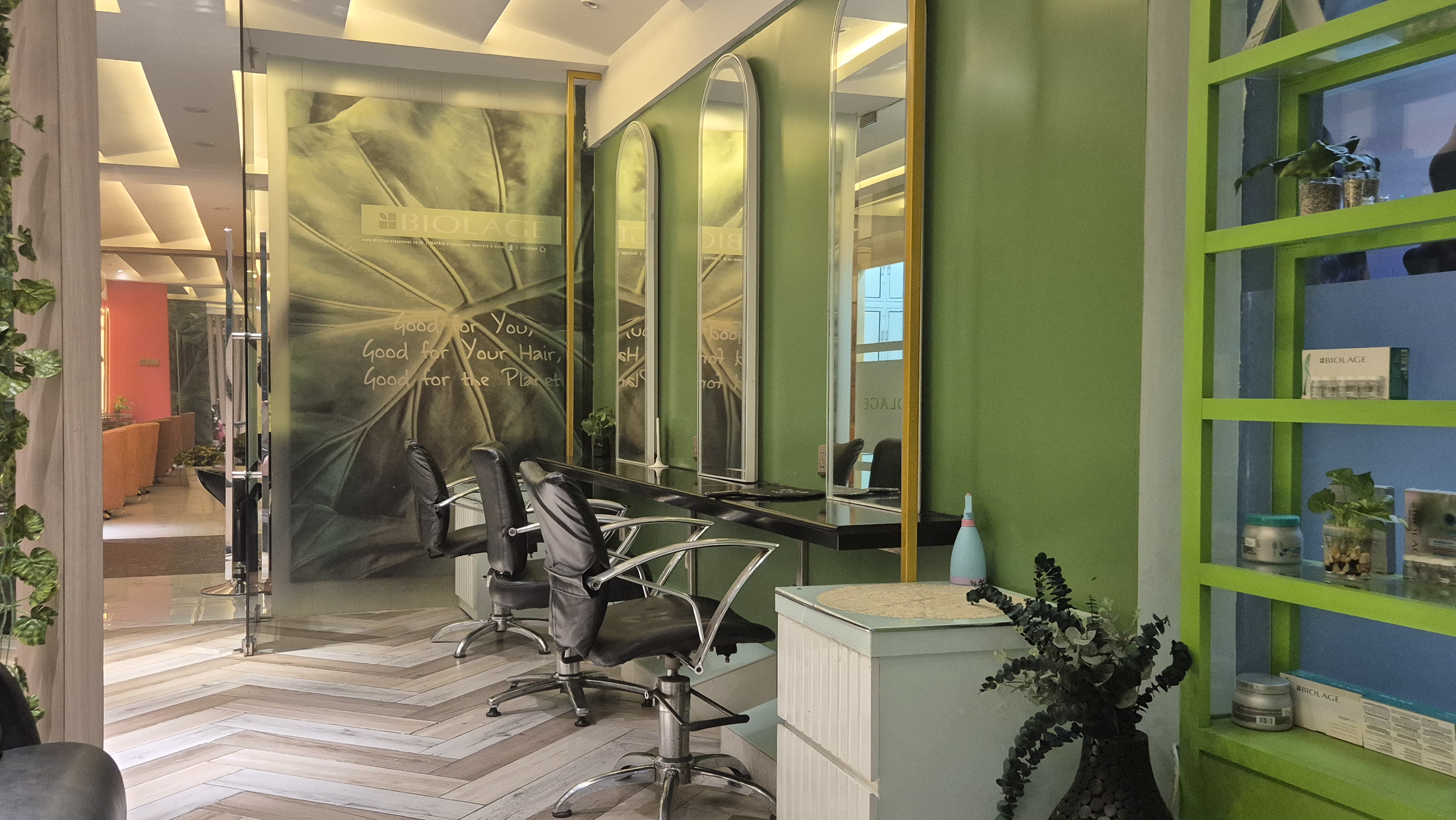 Salon interior with black chairs